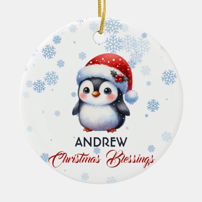 Bienheureux Noël Pingouin mignon Ornement (Devant)