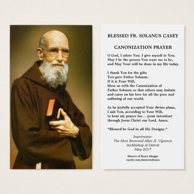 Bienheureux Solanus Casey Catholique Carte Sainte  (Devant & derrière)