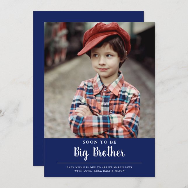 Bientôt être Big Brother Blue Pregnancy Faire-part (Devant / Derrière)