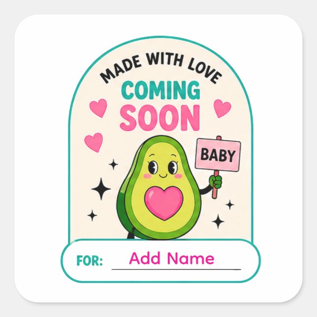 🥑 Bientôt Proche Autocollant de Nom de Baby Showe (Devant)