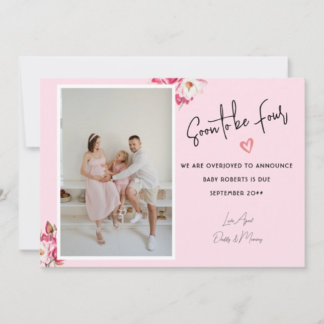 Bientôt quatre 2 Photos Grossesse Faire-part (Devant)