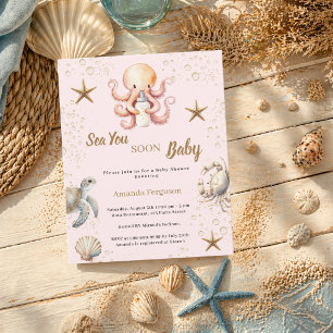 Bientôt sur les mers petite fille rose Invitation