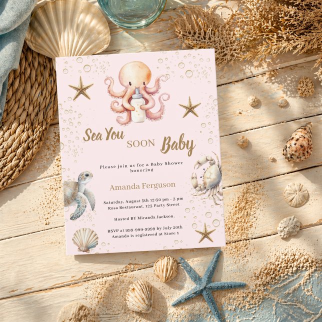 Bientôt sur les mers petite fille rose Invitation  (Créateur téléchargé)