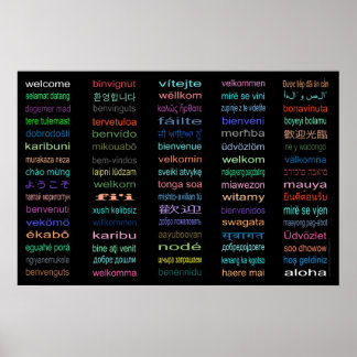 Bienvenue - 80 Langues Poster - 3 tailles/Noir