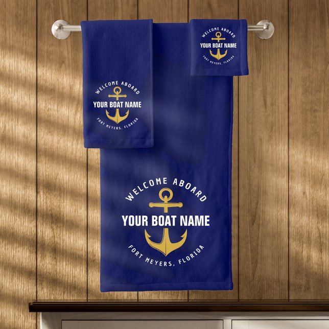 Bienvenue à bord Bateau Navy Blue Or Ancre Naution (Créateur téléchargé)
