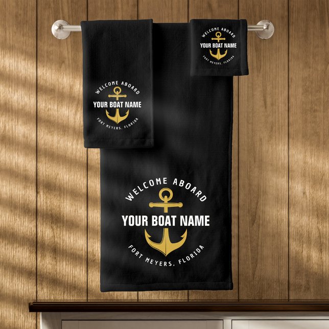Bienvenue à bord du bateau Black & Gold Ancre naut (Créateur téléchargé)