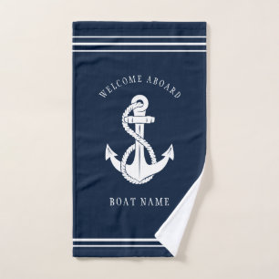 Bienvenue à bord Nom du bateau à l'ancre nautique