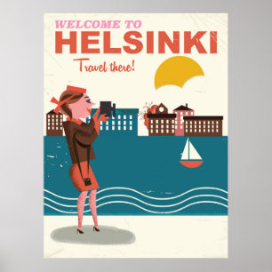 Bienvenue à Helsinki Finlande poster de voyage vin