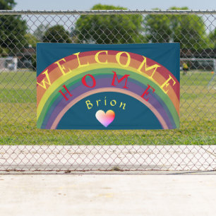 "Bienvenue à la maison", bannière Rainbow personna