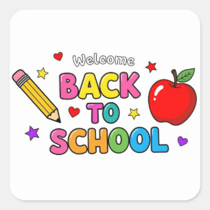Bienvenue À L'École Stickers Carrés Colorés