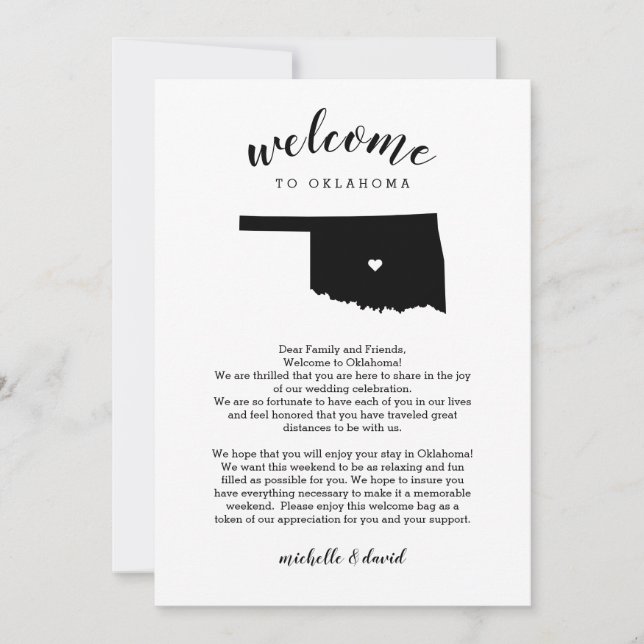 Bienvenue à Oklahoma | Lettre Mariage et itinérair (Devant)