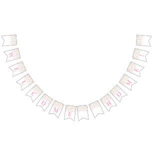 Bienvenue Accueil Bannière Pink Gold Confetti