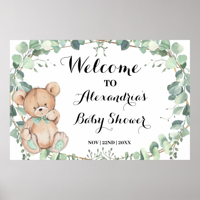 Bienvenue affiche de Baby shower d'or de l'ours ve (Devant)