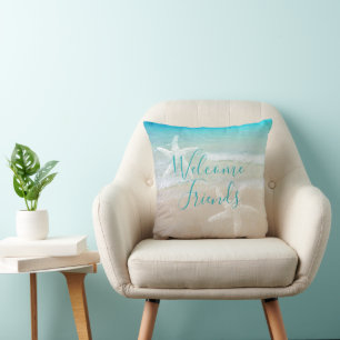 Bienvenue amis océan plage mer étoiles Coussin de