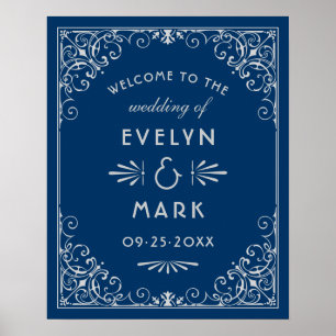 Bienvenue au mariage Art Déco Navy et argent
