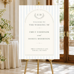 Bienvenue au mariage avec monogramme rayé bleu et
