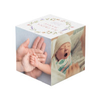 Cube photo en bois annonce de naissance bébé fille pois, 5 panneaux