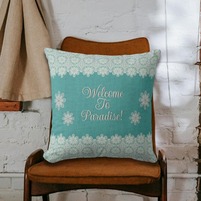 Bienvenue au Paradis vintage rustique Coussin de j (Créateur téléchargé)