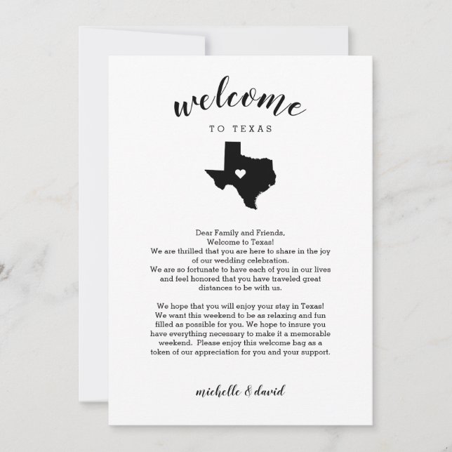 Bienvenue au Texas| Lettre Mariage & Itinéraire (Devant)