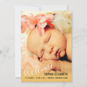 Bienvenue Baby Girl Faire-part photo verticale