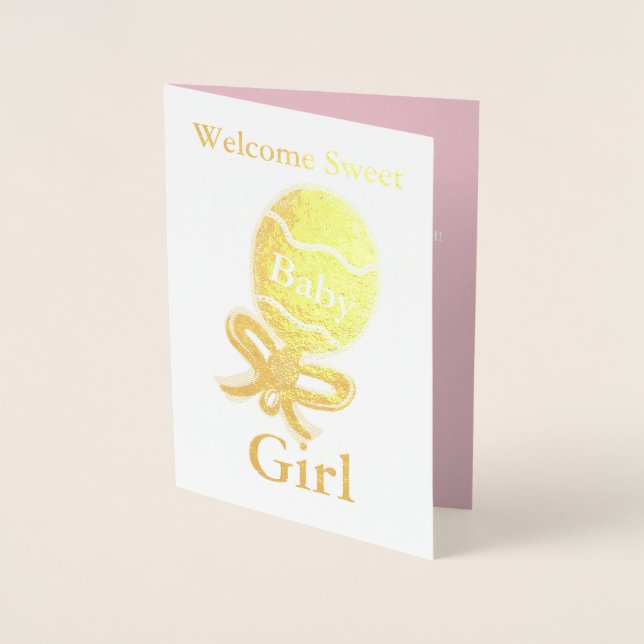 Bienvenue Baby Girl Gold Foil Carte de voeux (Devant)