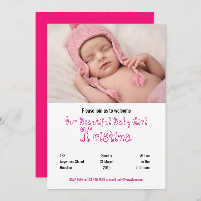 Bienvenue Baby Girl Shower Photo party invitation (Devant / Derrière)