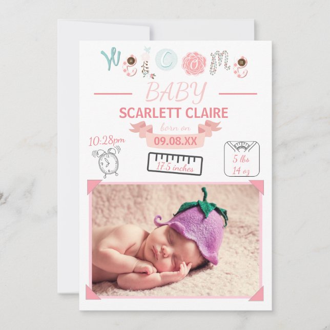 Bienvenue Bébé avec dessins - Faire-part de naissa (Devant)