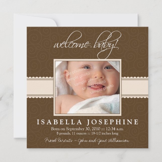 Bienvenue bébé ! Faire-part de naissance ruban Tau (Devant)
