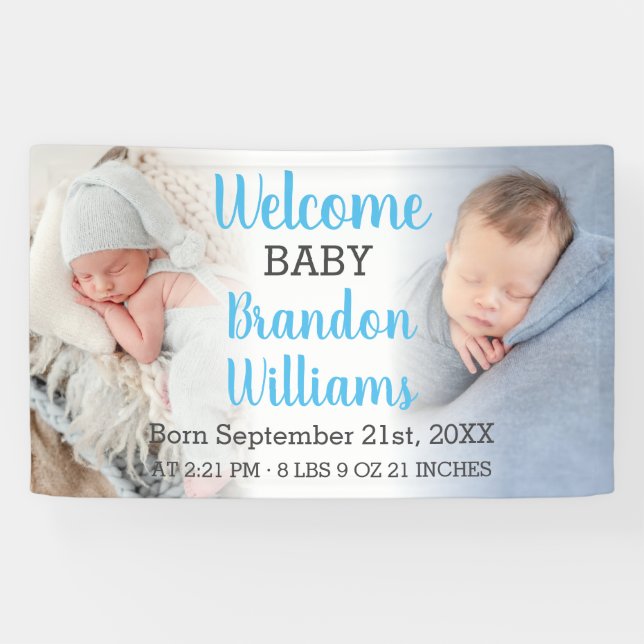 Bienvenue Bébé Garçon Annonce Bannière 2 Photos (Horizontal)