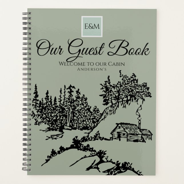 Bienvenue Cabine Dans Woods Guestbook Monogramme (Devant)