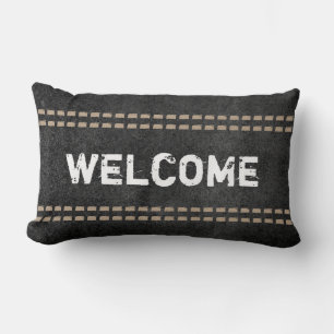 bienvenue citation coussin rustique chic typograph