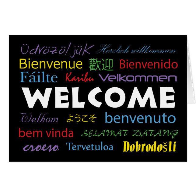 Bienvenue dans plusieurs langues Noir Blanc Rouge  (Devant horizontal)