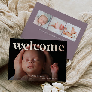 Bienvenue dorée   Faire-part de naissance à feuill