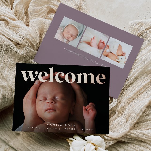 Bienvenue dorée | Faire-part de naissance à feuill (Créateur téléchargé)