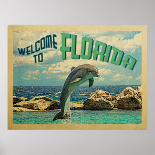 Bienvenue en Floride Poster Dauphin Vintage voyage