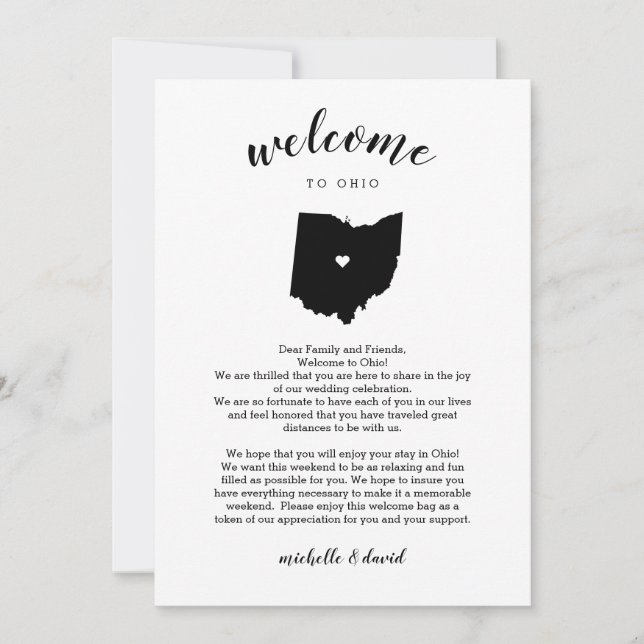 Bienvenue en Ohio | Lettre Mariage et itinéraire (Devant)