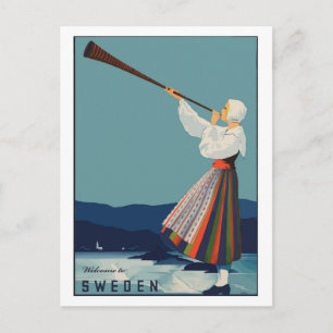 Bienvenue en Suède, carte postale de voyage vintag