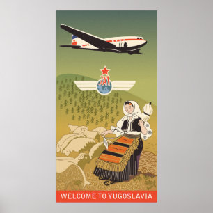 Bienvenue en Yougoslavie, affiche aérienne vintage