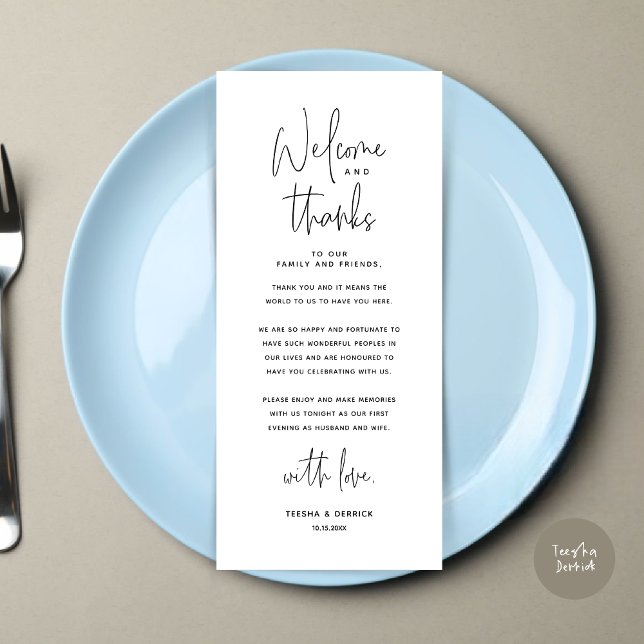 Bienvenue et merci, Place Setting Carte de remerci (Welcome and Thanks, Modern Dinner Place Setting Thank You Card, in Black and White)