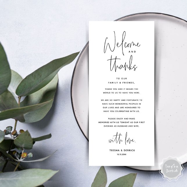 Bienvenue et merci, Place Setting Carte de remerci (Welcome and Thanks, Wedding Dinner Place Setting Thank You Card in Black and White)