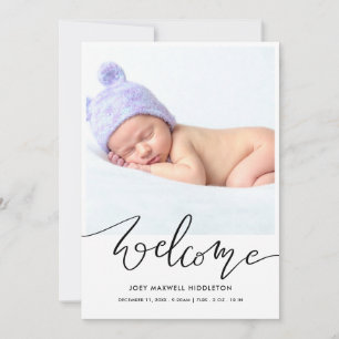 Bienvenue Faire-part de naissance de script modern