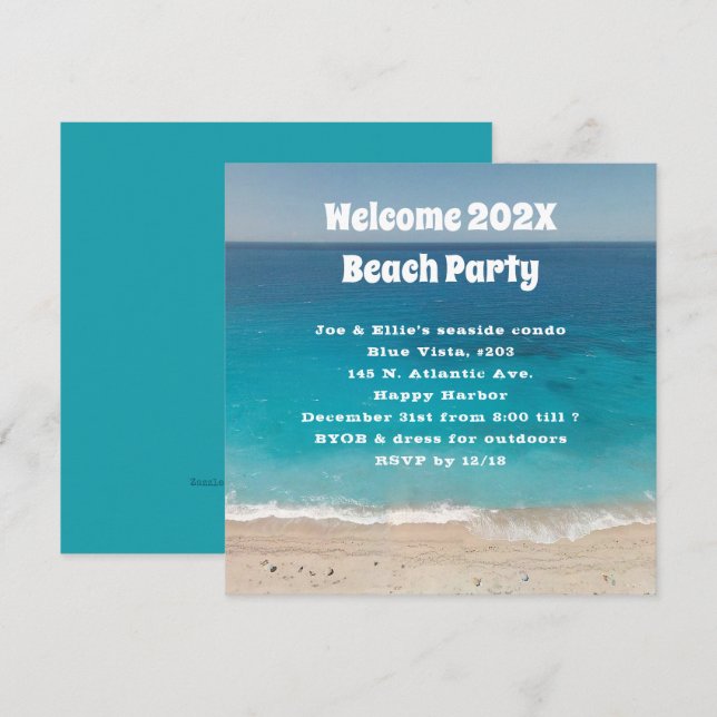 Bienvenue Invitation du Nouvel An Beach Party (Devant / Derrière)