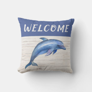 Bienvenue Nautical Blue Whale Rope Coussin extérie