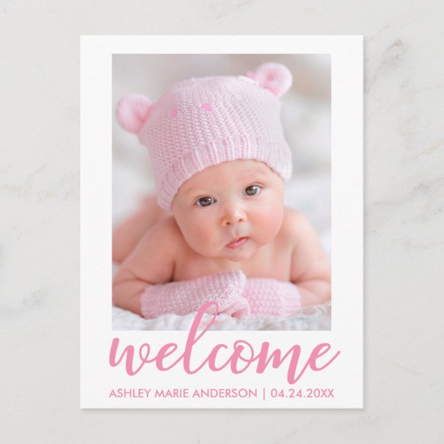 Bienvenue Nouveau Bébé Faire-part Pink Script (Devant)