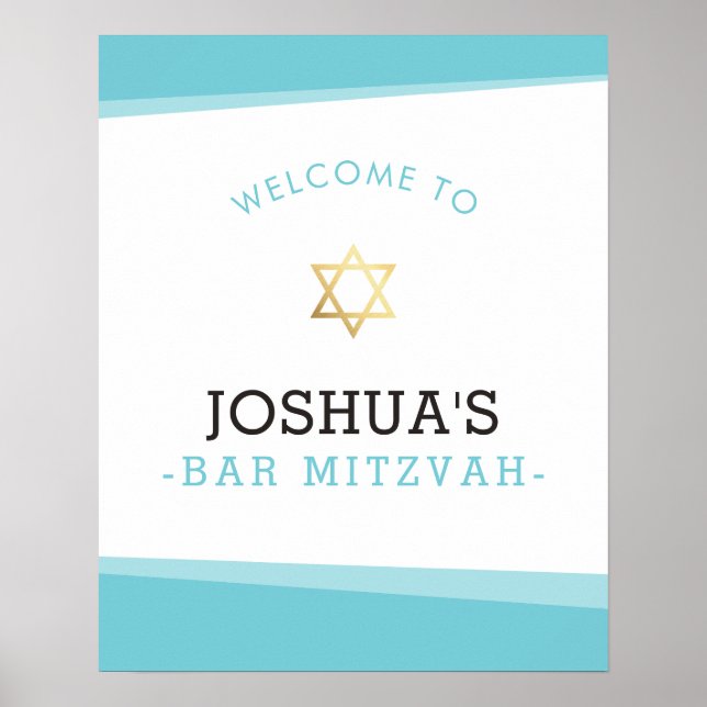 BIENVENUE POSTER bar mitzvah simple turquoise bleu (Devant)