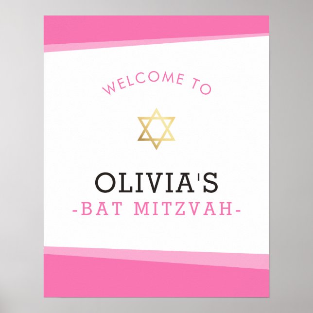 BIENVENUE POSTER bat mitzvah angles simples rose (Devant)