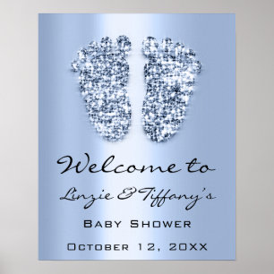 Bienvenue Poster Bébé Bleu Pieds Baby shower Garço