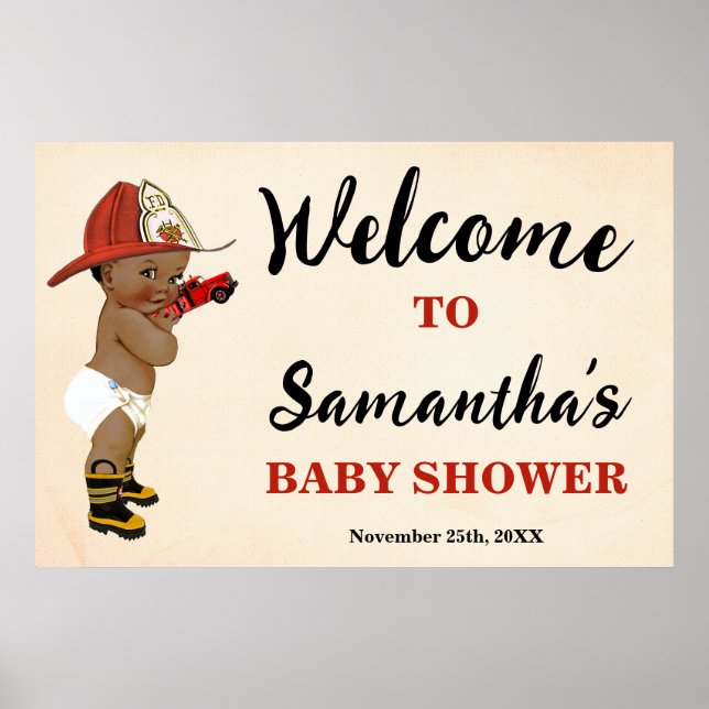 Bienvenue Poster du Baby shower de pompier Little  (Devant)