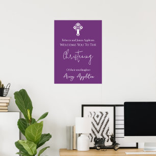 Bienvenue Poster Floral Cross Christening Sweet Pl