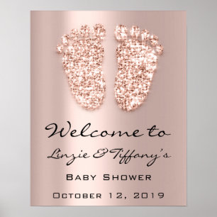 Bienvenue Poster Rose Pieds Baby shower fille garç